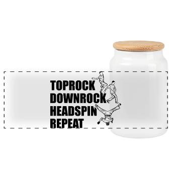Toprock Downrock Headspin Repeat - Panoramic Cookie Jar with Wooden Lid - white - Front