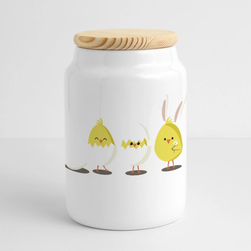 Happy Easter Chick Egg Easter Egg Panoramic Cookie Jar with Wooden Lid