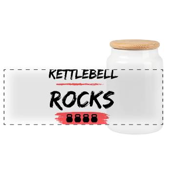 Kettlebell ROCKS Shirts - Panorama Keksdose mit Holzdeckel - Weiß - Vorne