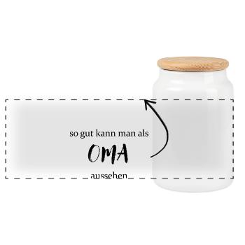 Muttertag Oma - So gut kann man als Oma aussehen - Panorama Keksdose mit Holzdeckel - Weiß - Vorne