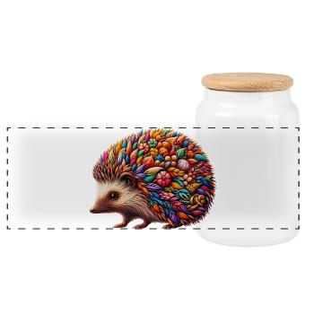 Hedgehog - Panoramic Cookie Jar with Wooden Lid - white - Front