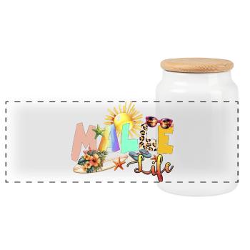 Beach Life Summer Vibe - Panoramic Cookie Jar with Wooden Lid - white - Front