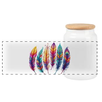 Feder Federstift Kugelschreiber - Panorama Keksdose mit Holzdeckel - Weiß - Vorne