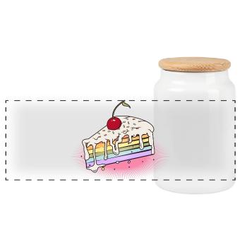 Morceau de gâteau arc-en-ciel avec cerise dans le style bande dessinée - Boîte à biscuits avec couvercle en bois - blanc - Devant