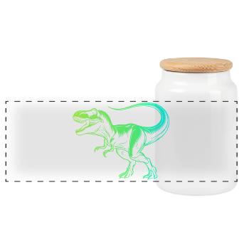 dinosaure tyrannosaure rex, t-rex vert bleu - Boîte à biscuits avec couvercle en bois - blanc - Devant