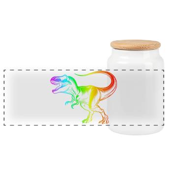 dinosaure tyrannosaure rex, t-rex arc-en-ciel - Boîte à biscuits avec couvercle en bois - blanc - Devant