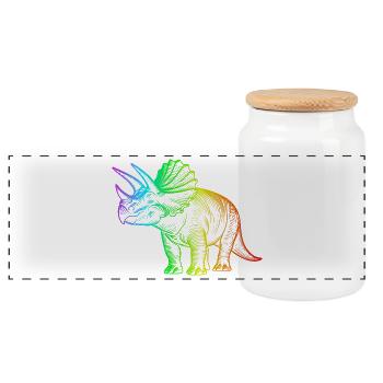 Rainbow Triceratops Dinosaur - Panoramic Cookie Jar with Wooden Lid - white - Front