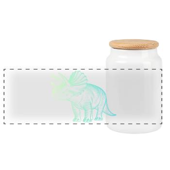 Dessin de dinosaure triceratops dégradé bleu vert - Boîte à biscuits avec couvercle en bois - blanc - Devant