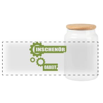 Inschenör ba da Oabeit, engineer at work - Panoramic Cookie Jar with Wooden Lid - white - Front