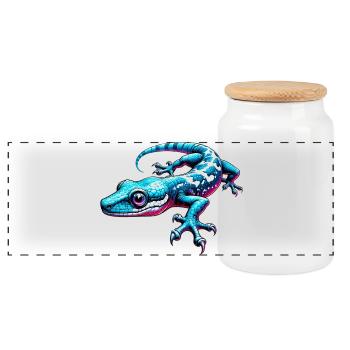 Gecko - Panorama Keksdose mit Holzdeckel - Weiß - Vorne