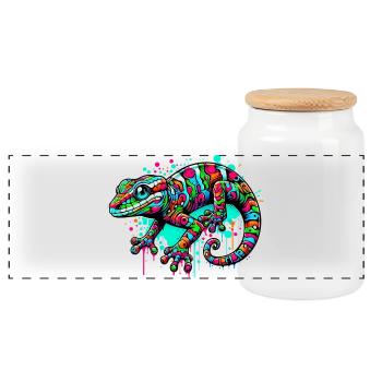 Gecko - Panorama Keksdose mit Holzdeckel - Weiß - Vorne