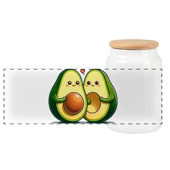 Avocado Couple - Panoramic Cookie Jar with Wooden Lid - white - Front