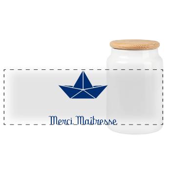 MISTRESS. THANK YOU. THANK YOU MISTRESS - Panoramic Cookie Jar with Wooden Lid - white - Front