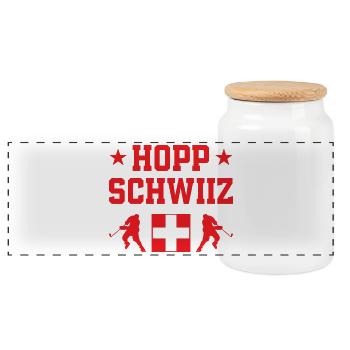 Hopp Schwiiz Eishockey Nationalmannschaft - Panorama Keksdose mit Holzdeckel - Weiß - Vorne