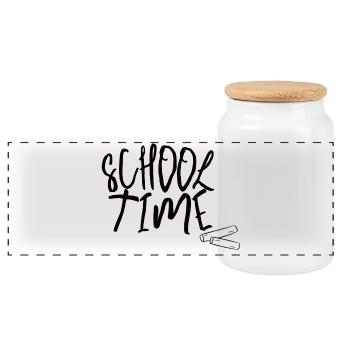 School Time – Minimal Schulstart Design - Panorama Keksdose mit Holzdeckel - Weiß - Vorne