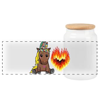 Hippie Horse Valentine Heart Fiery Love Hearts - Panoramic Cookie Jar with Wooden Lid - white - Front