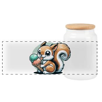 Niedliches Cartoon-Eichhörnchen mit Eiscreme - Panorama Keksdose mit Holzdeckel - Weiß - Vorne