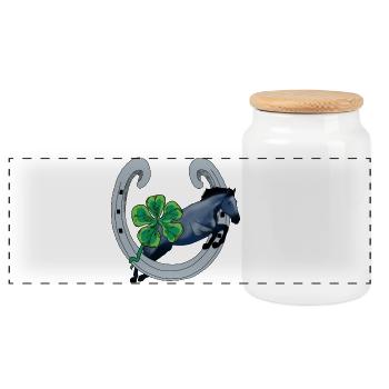 Cheval avec Chance et Trèfle Vert - Boîte à biscuits avec couvercle en bois - blanc - Devant