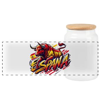 Espana Spain Bullen Design - Panoramic Cookie Jar with Wooden Lid - white - Front
