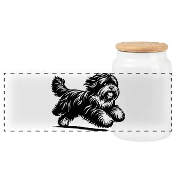 Terrier tibétain - Boîte à biscuits avec couvercle en bois - blanc - Devant