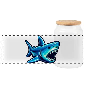 Requin - Boîte à biscuits avec couvercle en bois - blanc - Devant