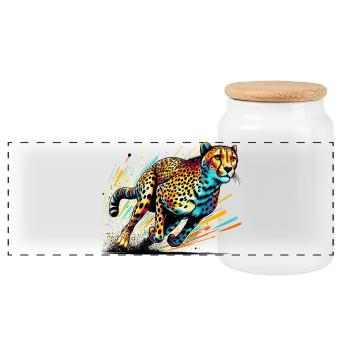 Cheetah - Panoramic Cookie Jar with Wooden Lid - white - Front