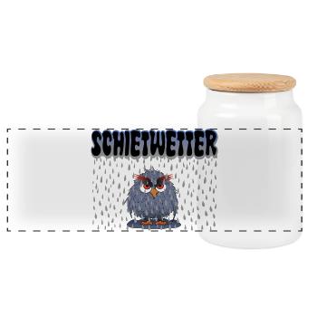 Eule Schietwetter - Panorama Keksdose mit Holzdeckel - Weiß - Vorne