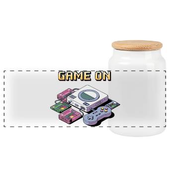 Conception de console de jeu rétro - Boîte à biscuits avec couvercle en bois - blanc - Devant