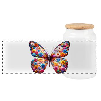 Butterfly decorated with flowers - Panoramic Cookie Jar with Wooden Lid - white - Front
