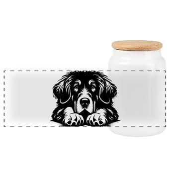 Tête de grand danois tibétain avec pattes - Boîte à biscuits avec couvercle en bois - blanc - Devant
