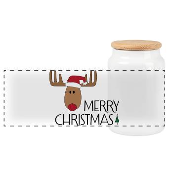 Merry Christmas - Panoramic Cookie Jar with Wooden Lid - white - Front