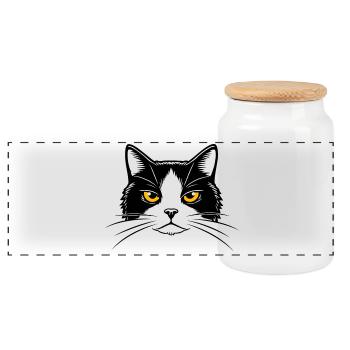 Illustration of a cat's head. - Panoramic Cookie Jar with Wooden Lid - white - Front