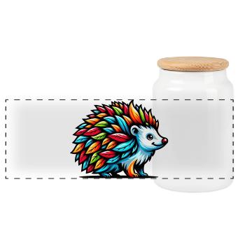 Hedgehog - Panoramic Cookie Jar with Wooden Lid - white - Front
