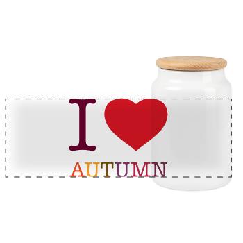 I LOVE AUTUMN - Panoramic Cookie Jar with Wooden Lid - white - Front