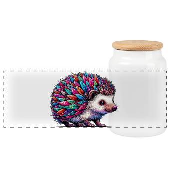 Hedgehog - Panoramic Cookie Jar with Wooden Lid - white - Front