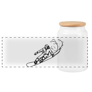 Dessin de snowboarder - Boîte à biscuits avec couvercle en bois - blanc - Devant