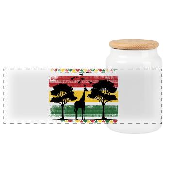 Giraffe silhouette in sunset forest - Panoramic Cookie Jar with Wooden Lid - white - Front