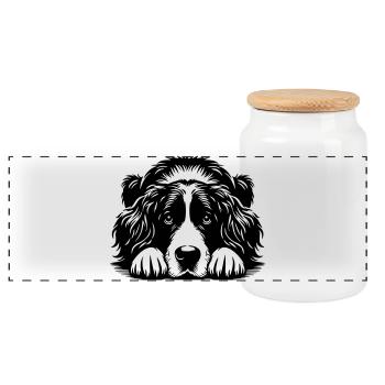 Münsterländer - Panoramic Cookie Jar with Wooden Lid - white - Front