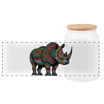 Rhinoceros - Panoramic Cookie Jar with Wooden Lid - white - Front