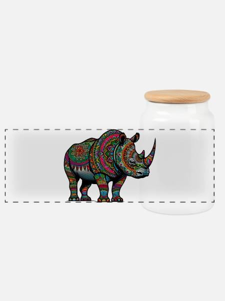 Nashorn - Panorama Keksdose mit Holzdeckel - Weiß