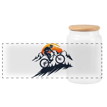 Mountain bike - Panoramic Cookie Jar with Wooden Lid - white - Front