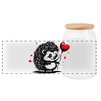 Hérisson avec ballon coeur - Heartful Creatures - Boîte à biscuits avec couvercle en bois - blanc - Devant