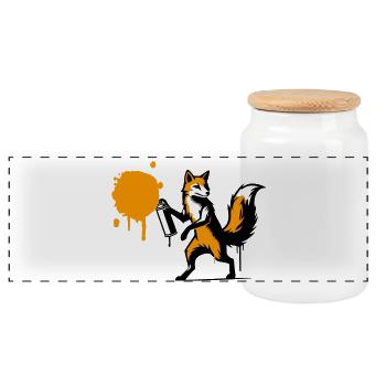 Graffiti-Fuchs im kreativen Stencil-Stil - Panorama Keksdose mit Holzdeckel - Weiß - Vorne