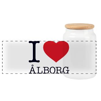 I LOVE ALBORG - Panorama Keksdose mit Holzdeckel - Weiß - Vorne