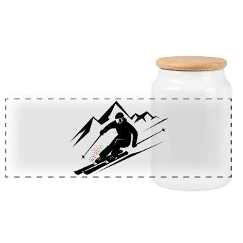 Skiers Ski Winter Winter Holiday Winter sports - Panoramic Cookie Jar with Wooden Lid - white - Front