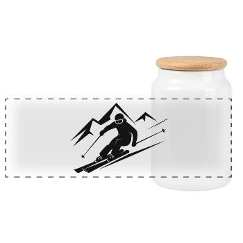 Skiers Ski Winter Winter Holiday Winter sports - Panoramic Cookie Jar with Wooden Lid - white - Front