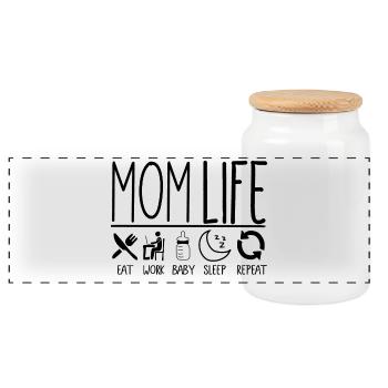 Mom Life Mom Life Eat Work Baby Repeat - Panorama Keksdose mit Holzdeckel - Weiß - Vorne