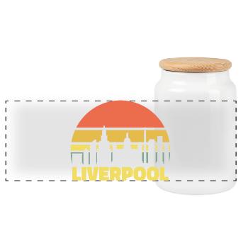 Liverpool Skyline Retro Sonnenuntergang Silhouette - Panorama Keksdose mit Holzdeckel - Weiß - Vorne