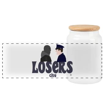People vs Police - Panoramic Cookie Jar with Wooden Lid - white - Front