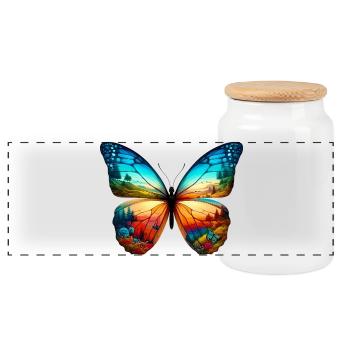 Butterfly - Panoramic Cookie Jar with Wooden Lid - white - Front